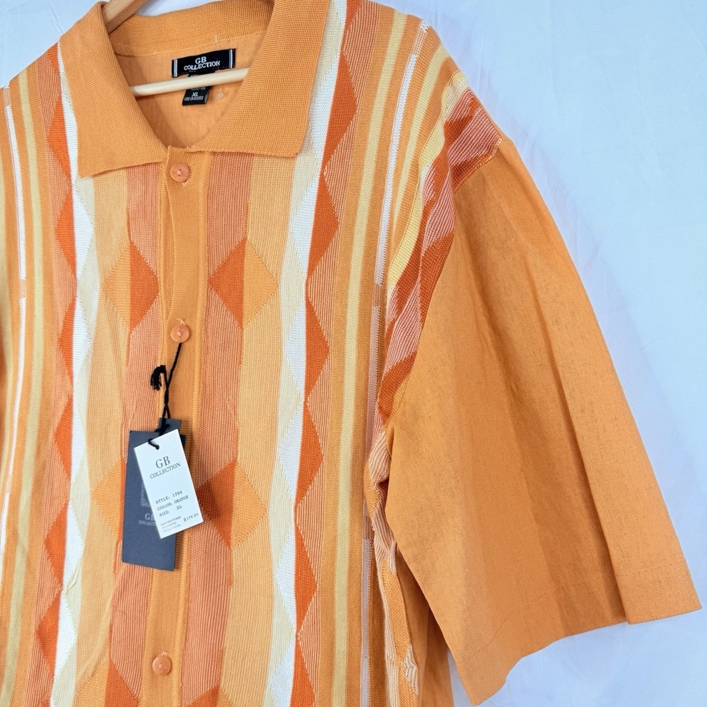 G B Collection Men's polo collar button-up placket Linen/acrylic SZ-XL VTG NWI - Picture 5 of 16